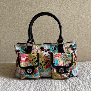 Authentic Disney Parks Collage Purse Satchel Vintage Handbag Mickey & Friends